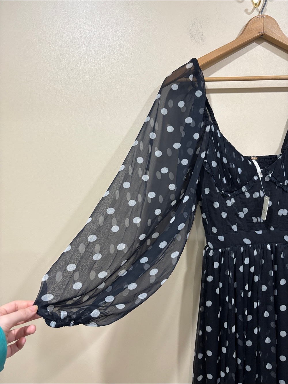 NWT Free People Polka Dot Long Sleeve Maxi Dress Black Size Small - Picture 10 of 16